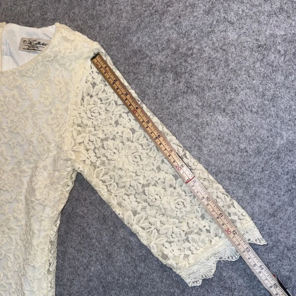 D. Liles Collection Floral Lace Dress 8/10 Ivory‎ Scalloped Hem Long Sleeve